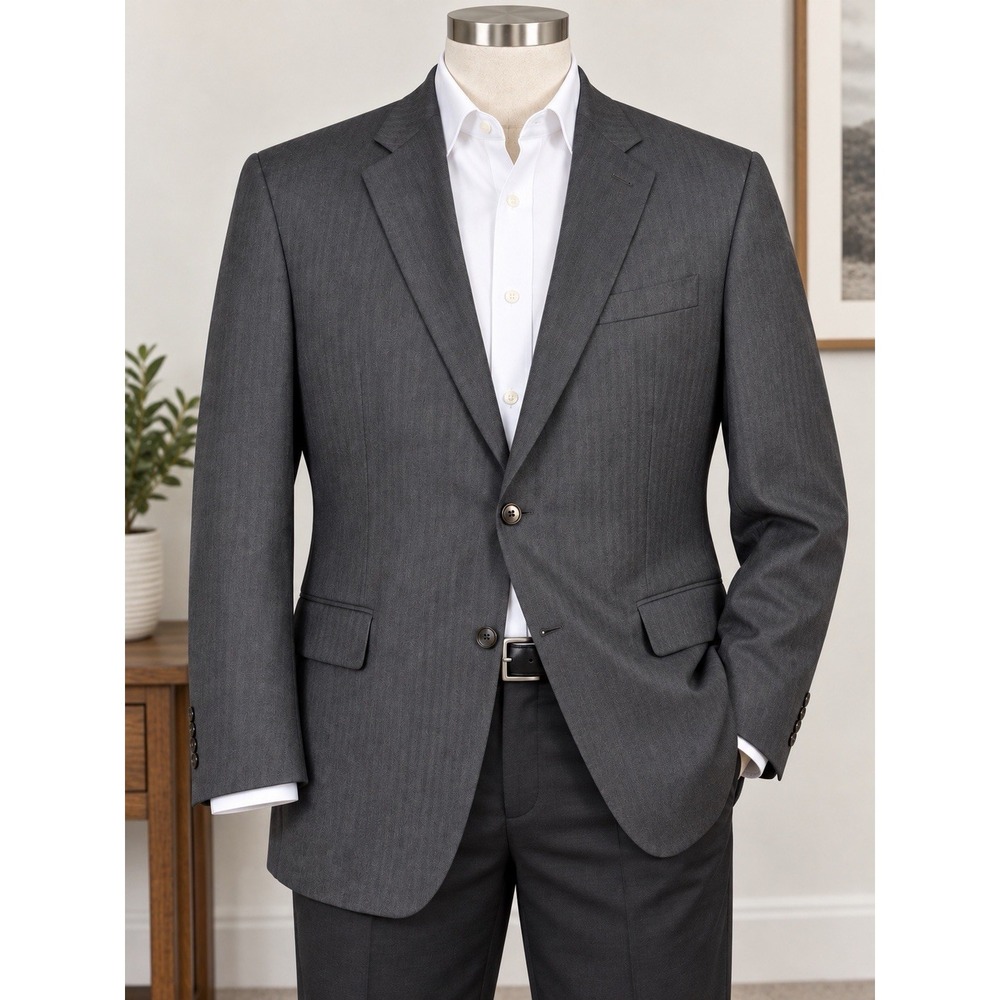 Brooks Brothers 1818 Madison Saxxon Wool Blazer Mens 44R Gray Herringbone USA